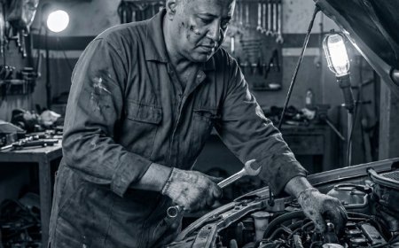 صورة بورتريه واقعية بالكامل لجسم رجل ميكانيكي سيارات