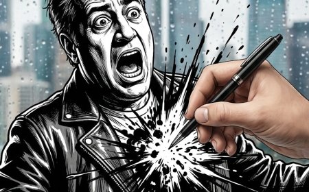 رجل مرعوب  بأسلوب هزلي بالأبيض والأسود