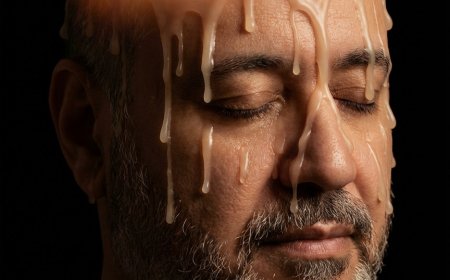 وجه رجل يذوب كشمعة مشتعلة