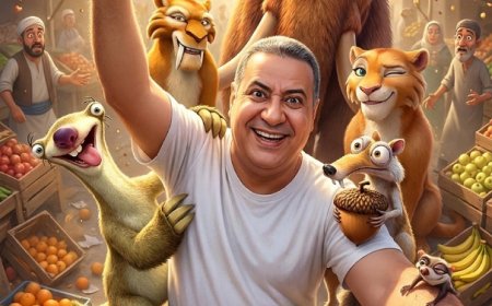 شخص يقف في قلب فوضى عارمة داخل سوق خارجي مزدحم ومضاء بأشعة الشمس