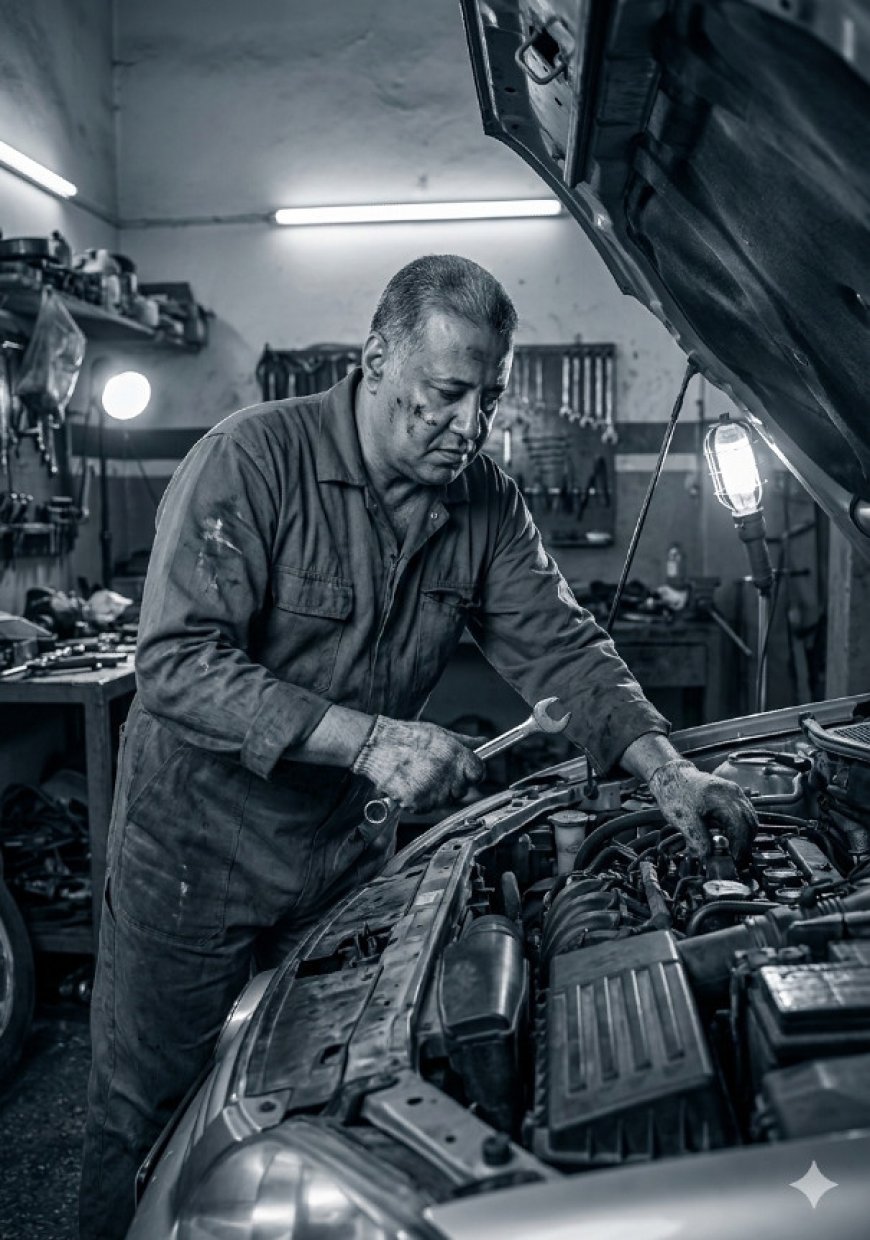 صورة بورتريه واقعية بالكامل لجسم رجل ميكانيكي سيارات