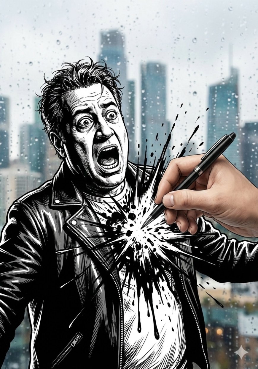 رجل مرعوب  بأسلوب هزلي بالأبيض والأسود