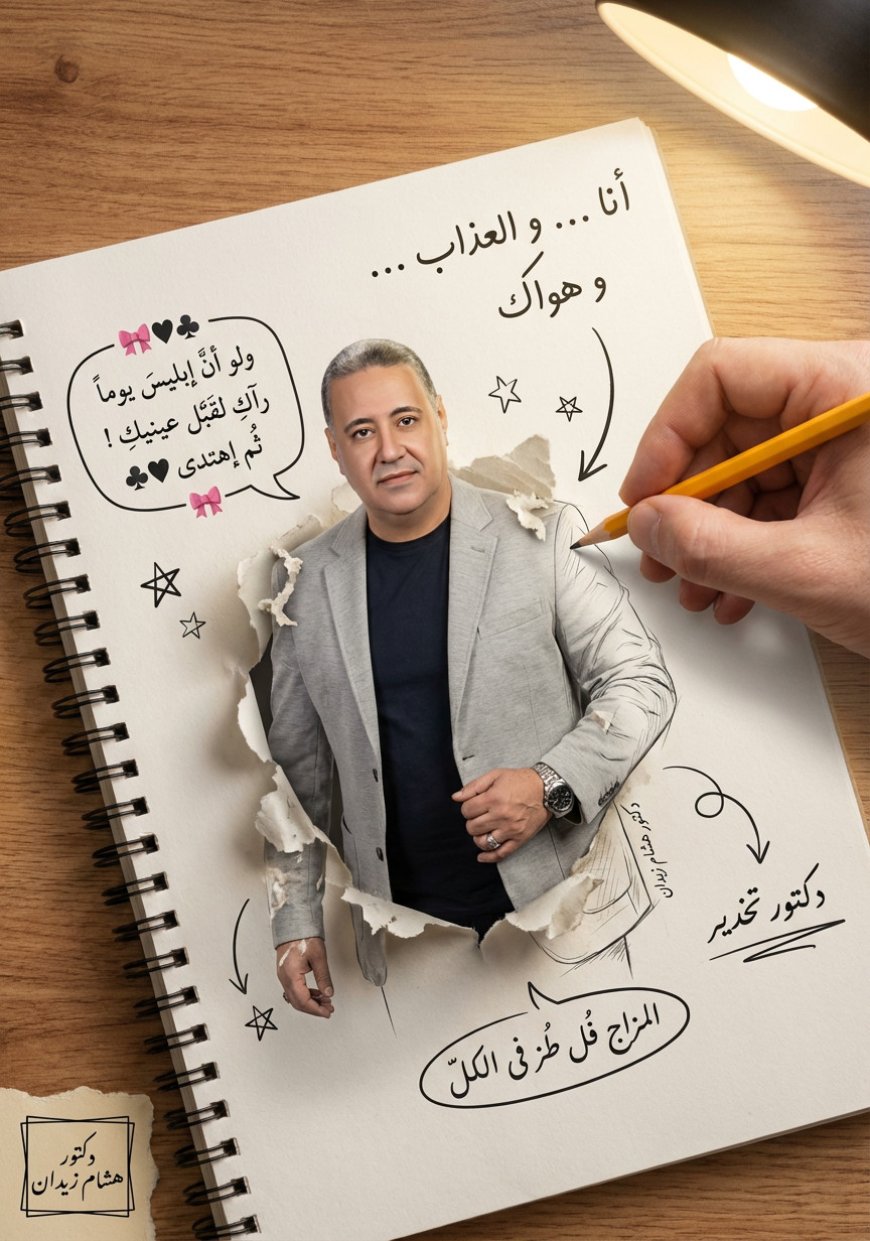 من وسط صفحةٍ ممزّقة فى  دفتر حلزوني ، يبرز دكتور هشام زيدان