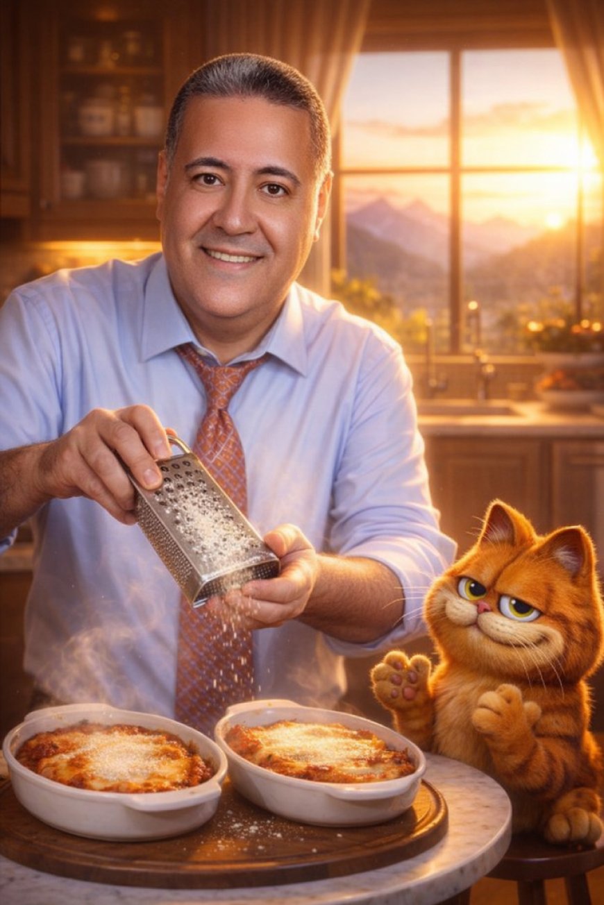 رجل يقف في مطبخ منزلي دافئ وفاخر