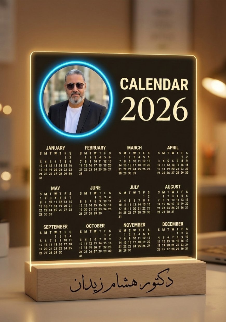 تقويم أكريليك مضيء أنيق وعصري لعام 2026