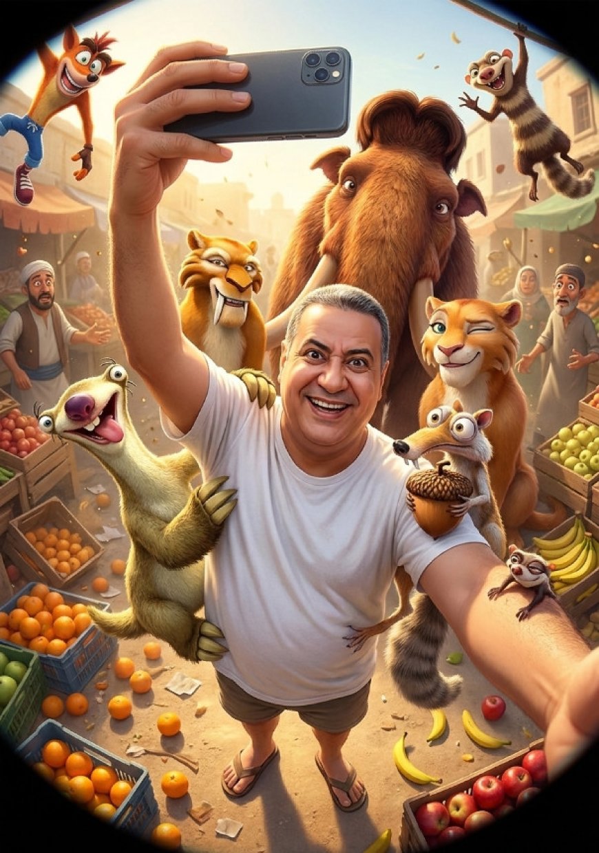 شخص يقف في قلب فوضى عارمة داخل سوق خارجي مزدحم ومضاء بأشعة الشمس