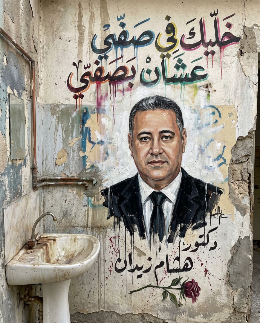 صورة فوتوغرافية فائقة الواقعية بأسلوب توثيقي، تُجسِّد جدارية فن شارع حقيقية مرسومة على جدار خرساني حضري شديد التقادم والتآكل