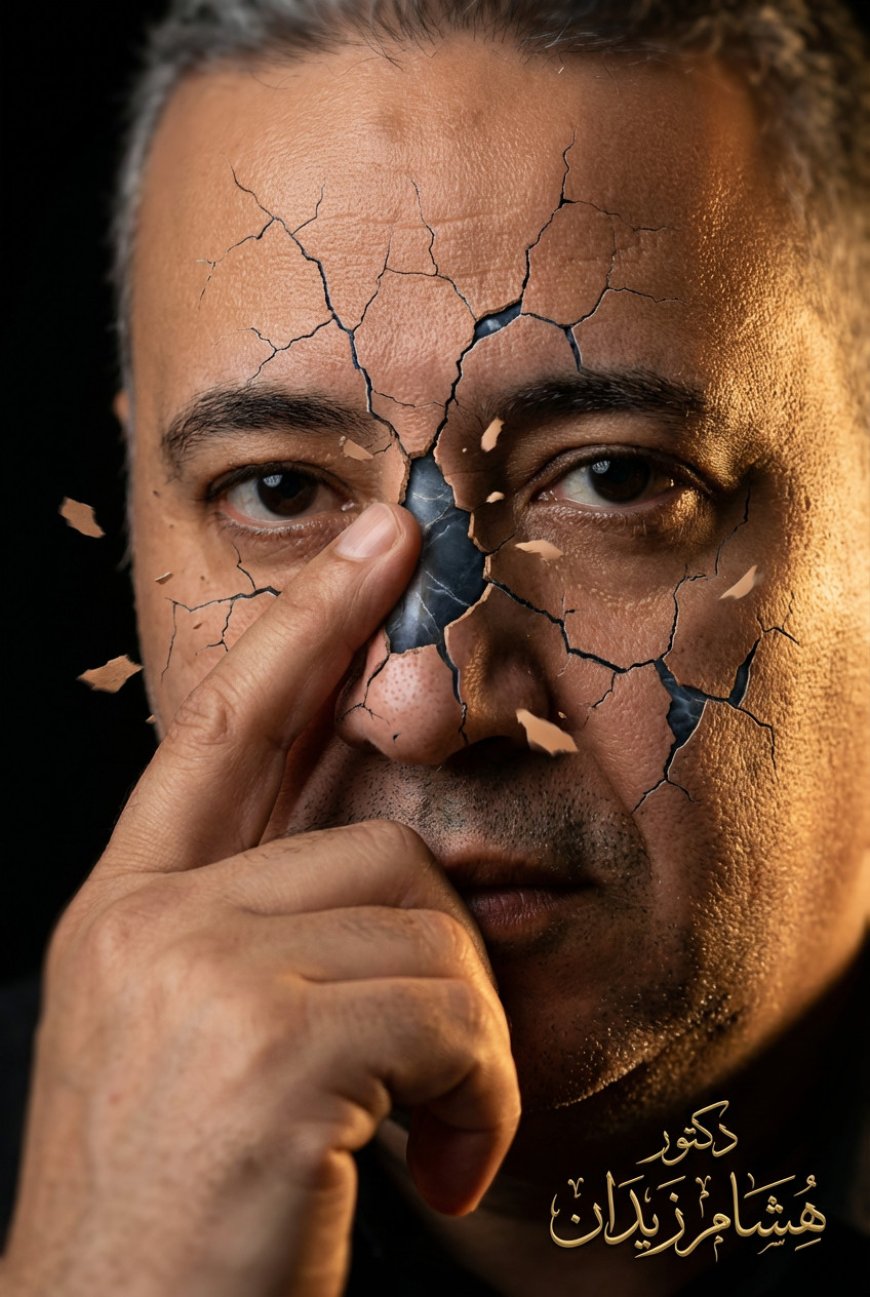 يخضع نسيج الجلد لتحول درامي واضح. بدءًا من نقطة تماس الأصابع مع الوجه، تنتشر شبكة من التشققات الدقيقة الحادة عبر الجلد، مشعة إلى الخارج